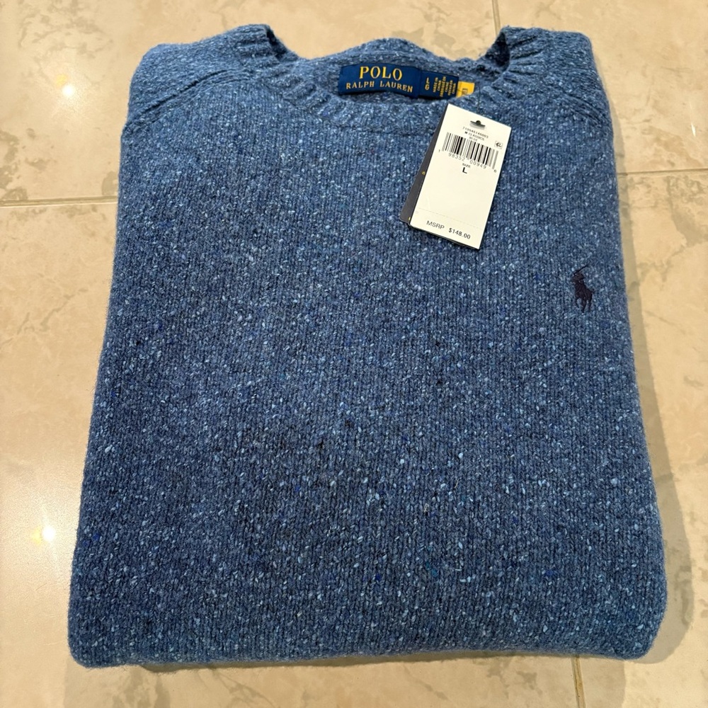 Brand New Polo by Ralph Lauren Heathered Blue Crewneck Sweater Size Large